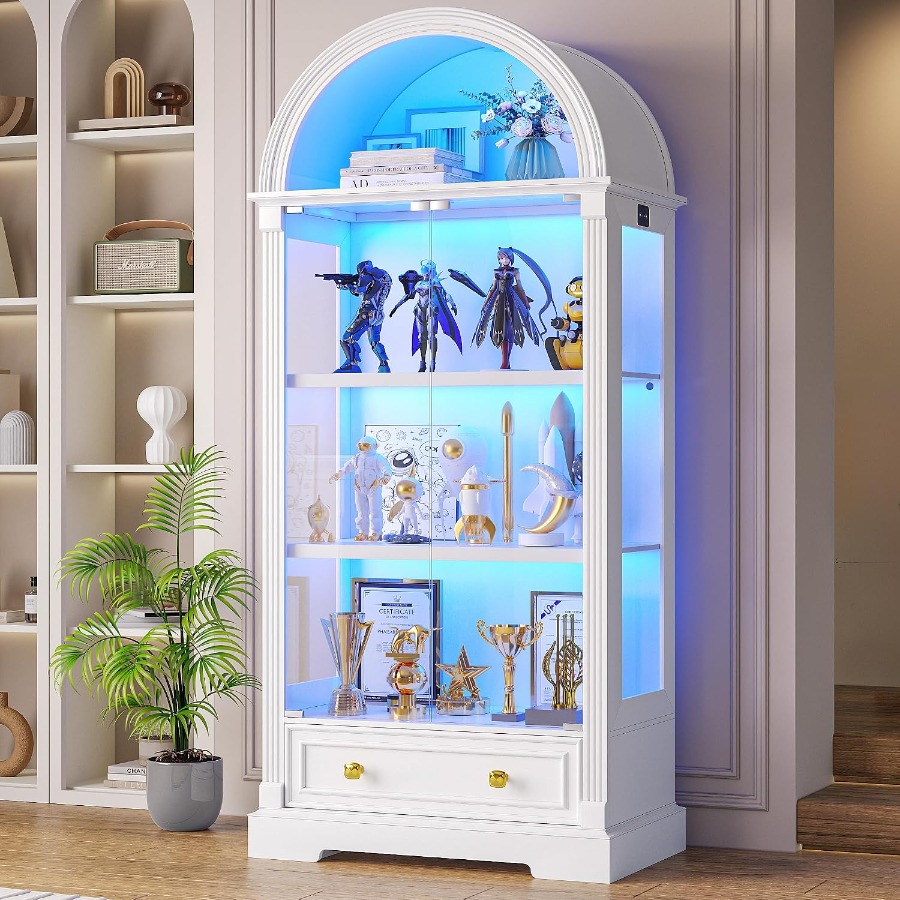Collectible Collection - Arched Display Cabinet with Glass Doors,