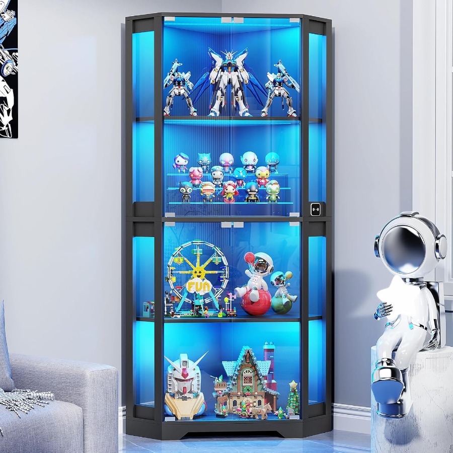 Lighted Corner Display Cabinet - Collectible Collection 评论和价格