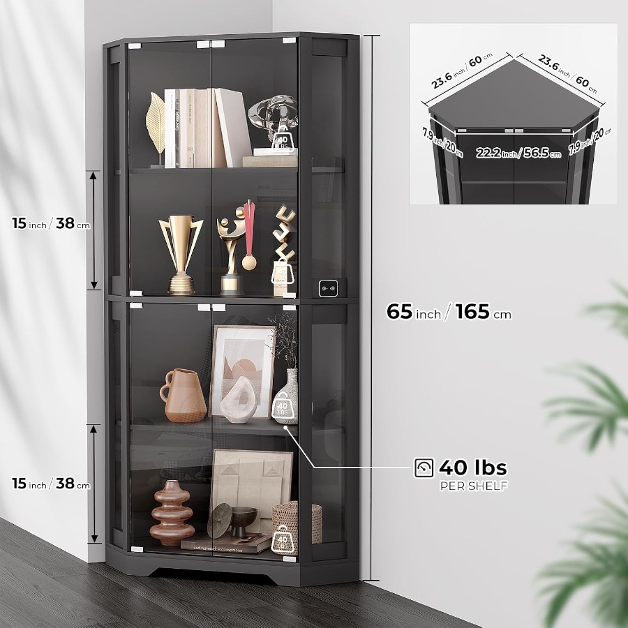 Lighted Corner Display Cabinet - Collectible Collection 评论和价格