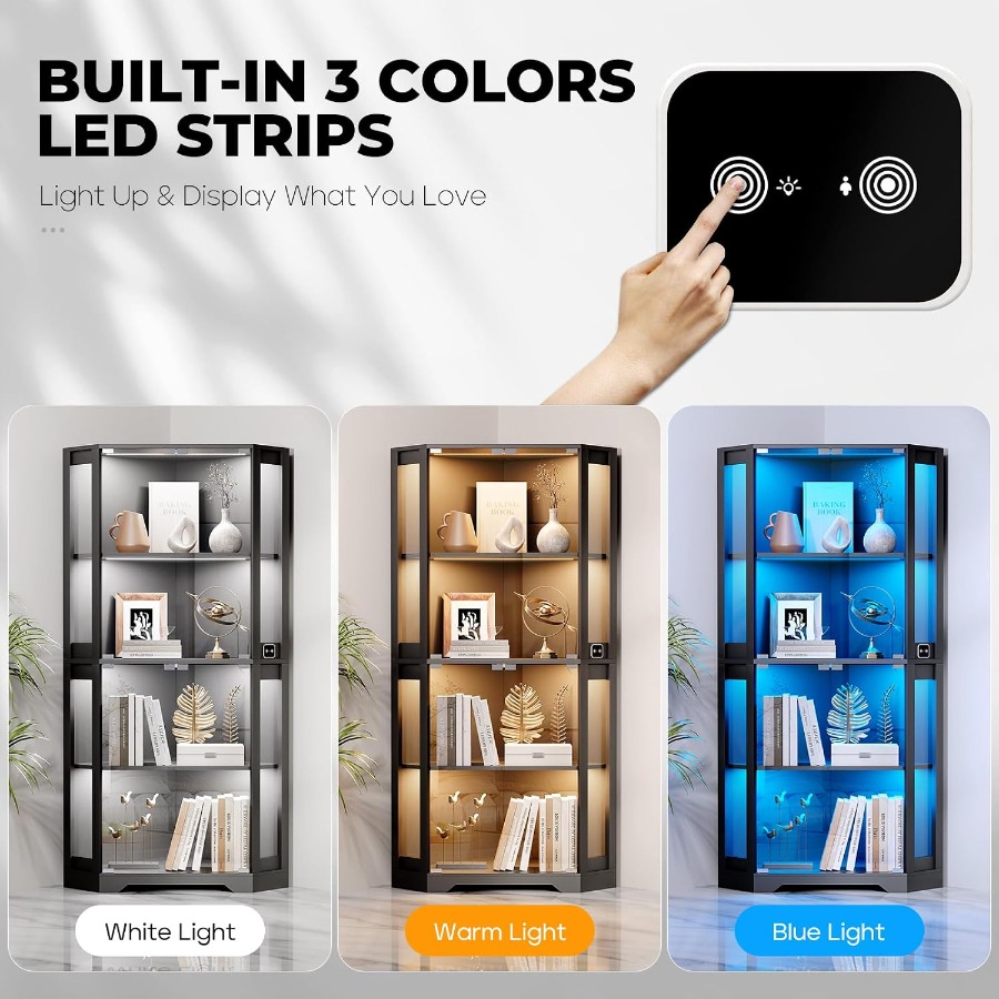 Lighted Corner Display Cabinet - Collectible Collection 评论和价格