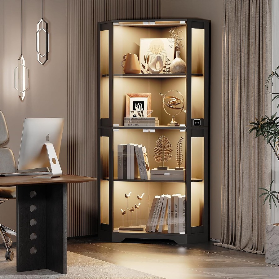 Lighted Corner Display Cabinet - Collectible Collection 评论和价格