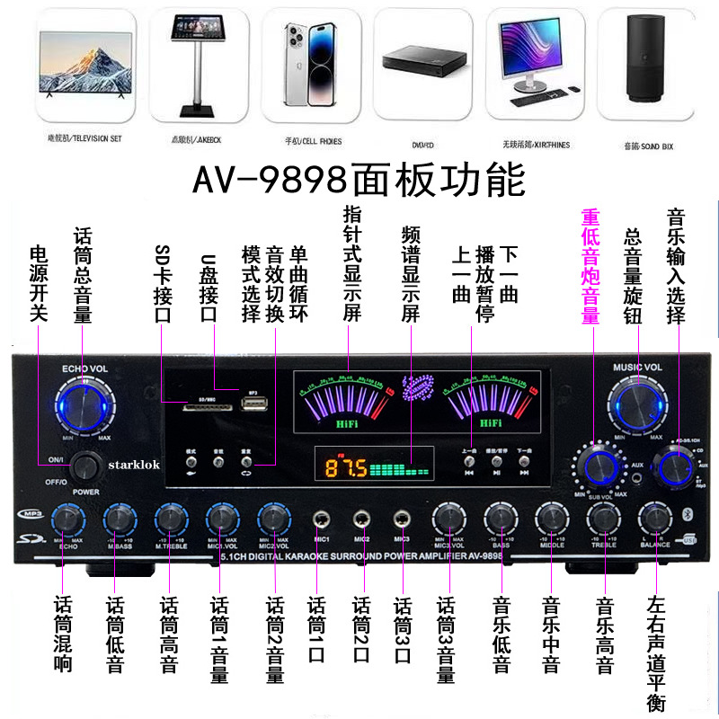 AV-9898BT 5.1 Channel Power Am - Tube Amplifier Part 评论和价格