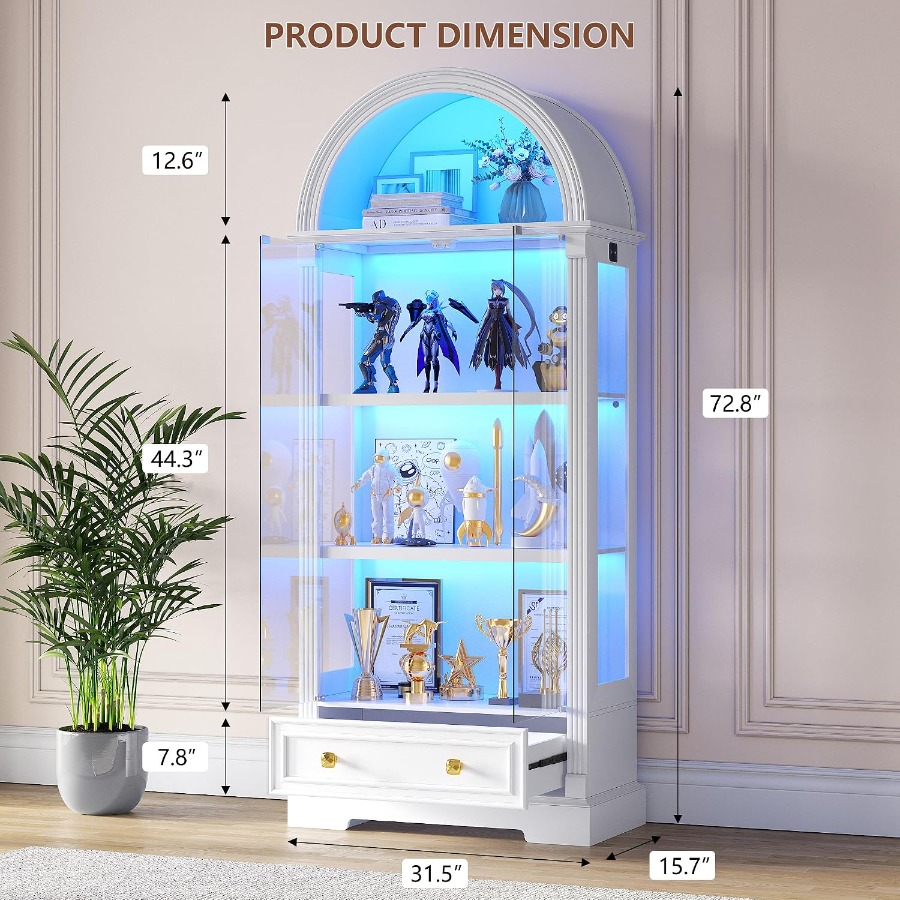 Arched Display Cabinet with Gl - Collectible Collection 评论和价格