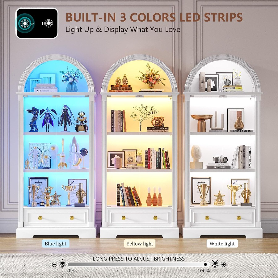 Arched Display Cabinet with Gl - Collectible Collection 评论和价格