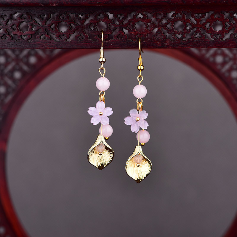 Pink Natural Jade Flower Earri - Vintage Items 评论和价格