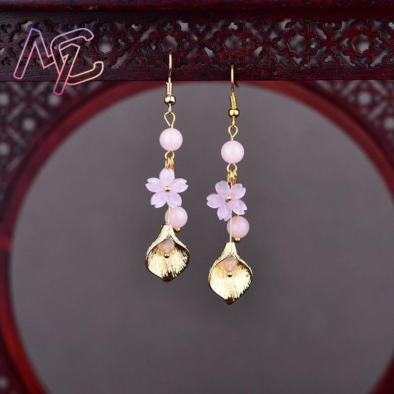 Pink Natural Jade Flower Earri - Vintage Items 评论和价格