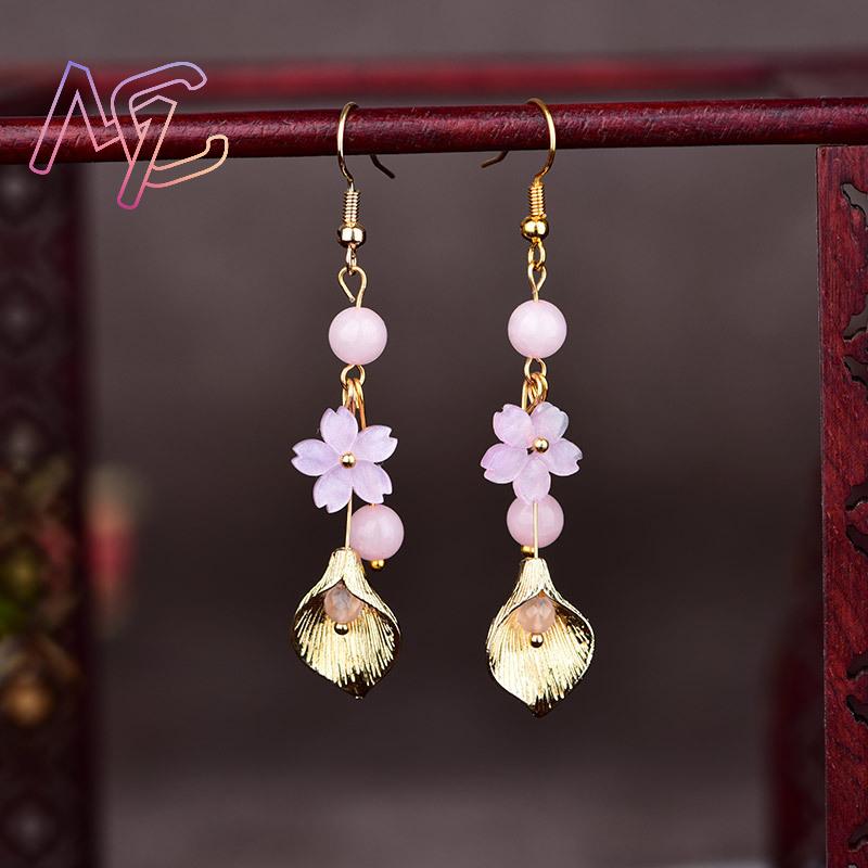 Pink Natural Jade Flower Earri - Vintage Items 评论和价格