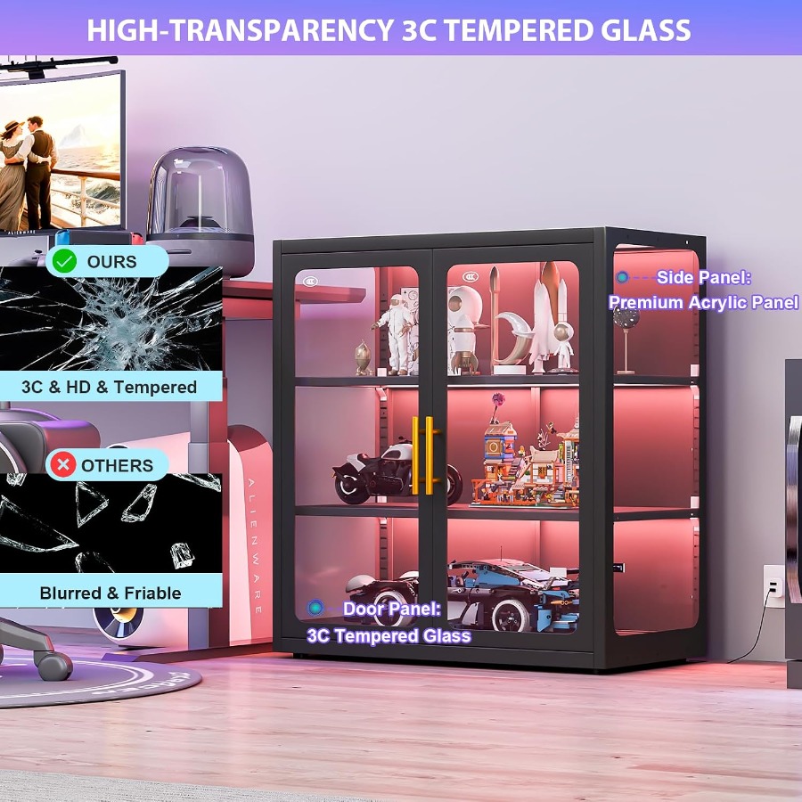 Display Cabinet with Glass Doo - Collectible Collection 评论和价格