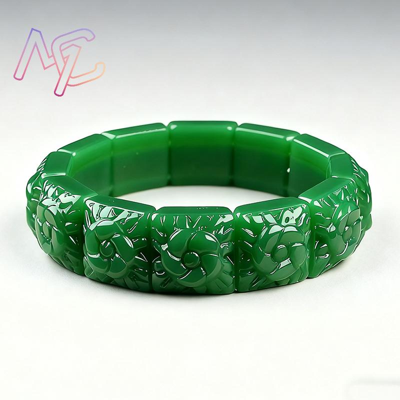 Real Jade Flower Bracelet Bang - Vintage Items 评论和价格